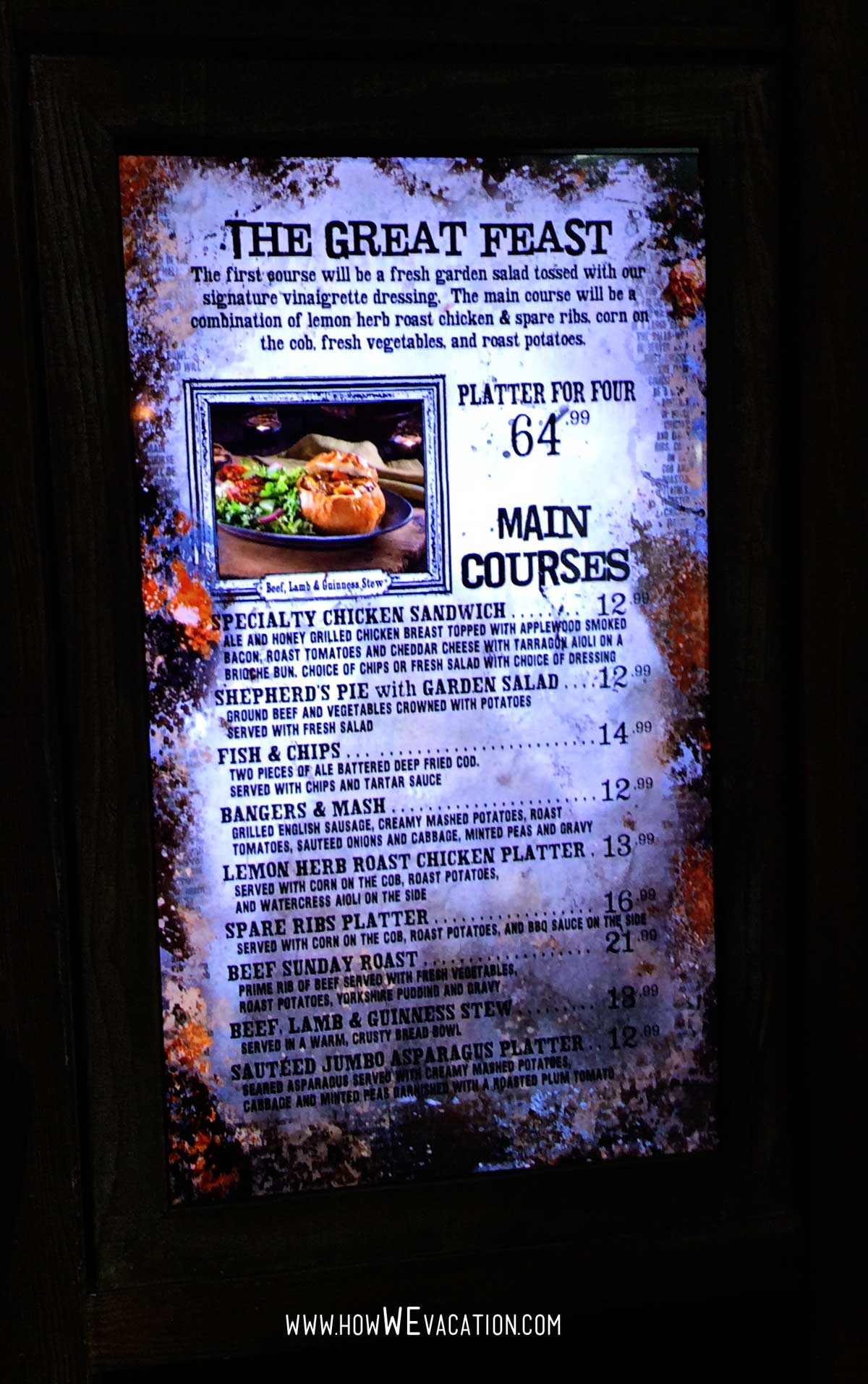menu at the three broomsticks